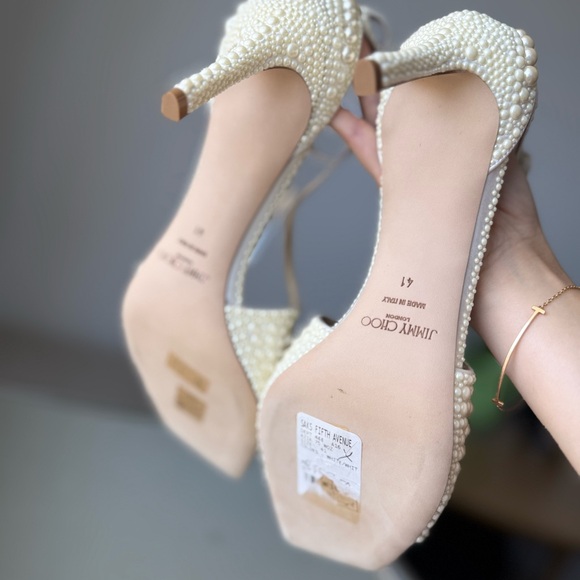 New JIMMY CHOO Azia 75 faux pearl-embellished satin sandals $2,595 - Picture 11 of 13